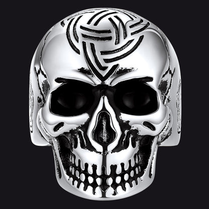 Gothic Skull Ring for With Viking Celtic Triquetra