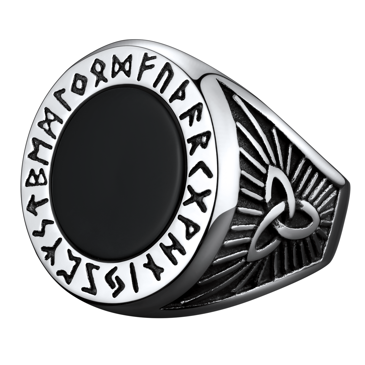 Black Onyx Signet Ring With Viking Runes for