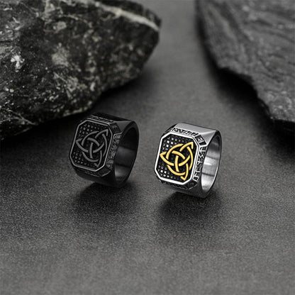 Celtic Knot Signet Ring With Viking Runes