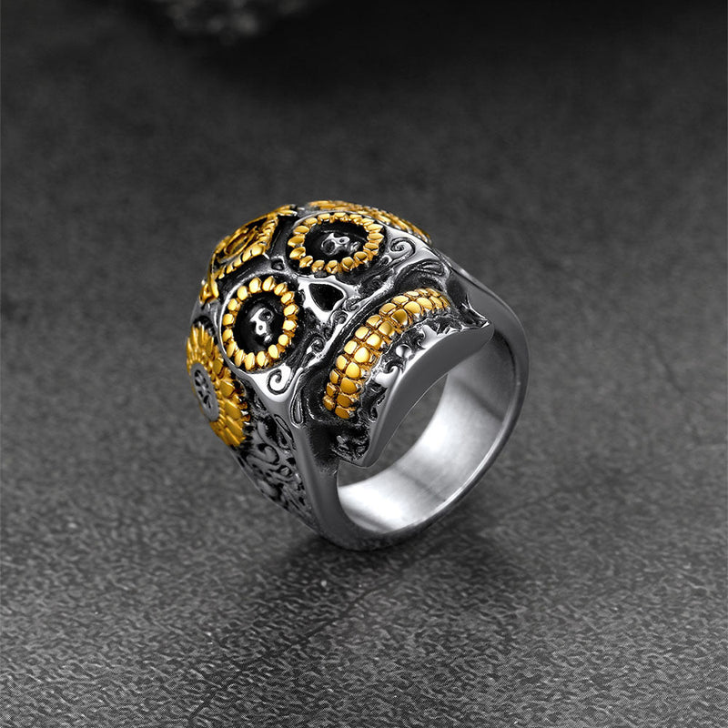 Punk Masonic Sugar Skull Ring for