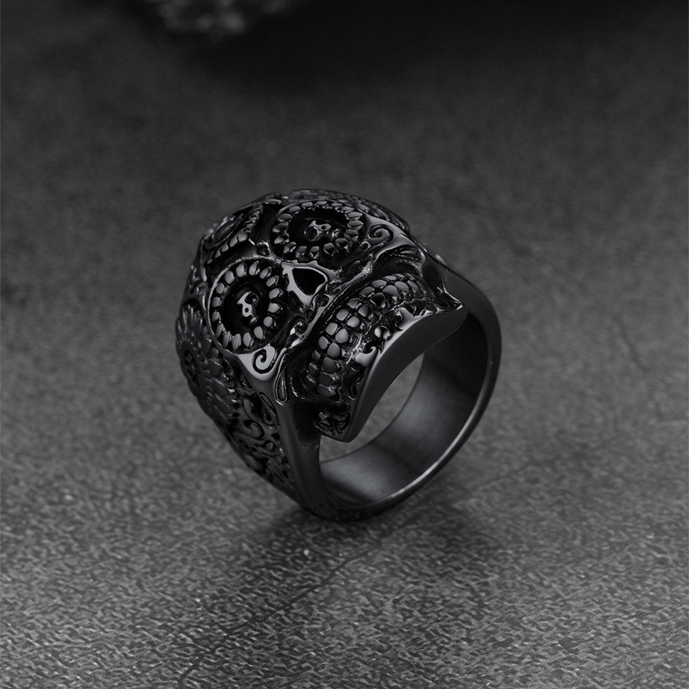 Punk Masonic Sugar Skull Ring for