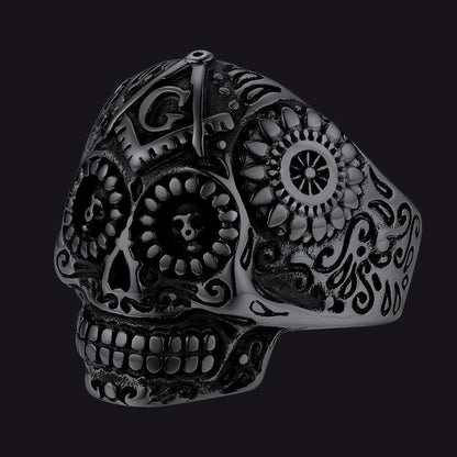Punk Masonic Sugar Skull Ring for