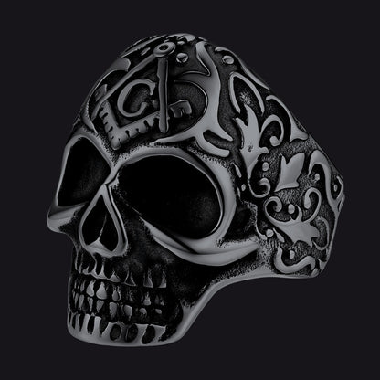 Gothic Masonic Skull Stainless Steel Ring for