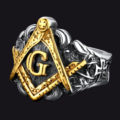 Masonic Freemason Master Engraved Signet Ring for