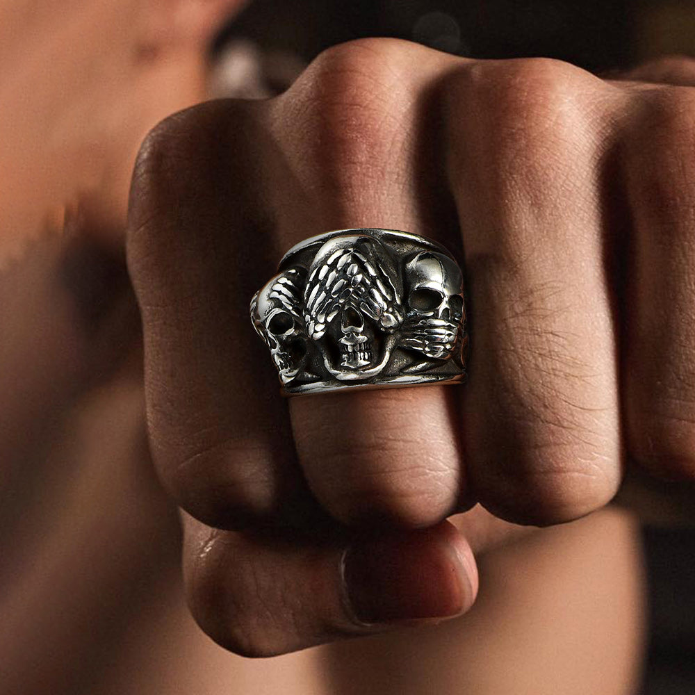 Gothic Punk Biker Skull Ring See No Evil Stainless Steel