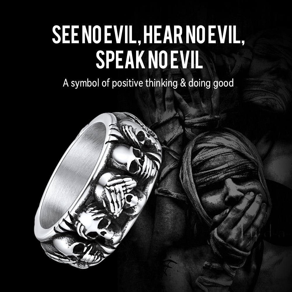 See No Evil, Hear No Evil, Speak No Evil Skulls Ring for
