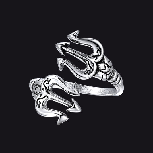 Greek Poseidon Trident Ring Adjustable Open Ring for