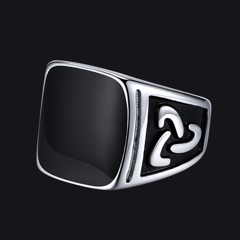 Viking Black Onyx Celtic Knot Signet Square Ring for