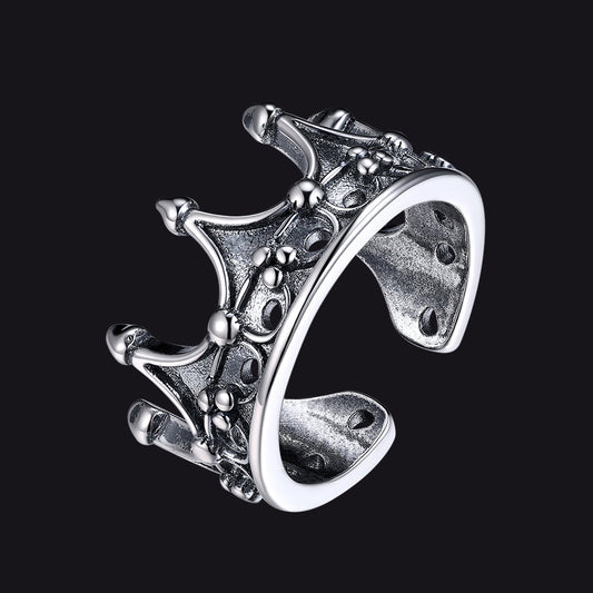 Crown Cross Open Adjustable Ring for
