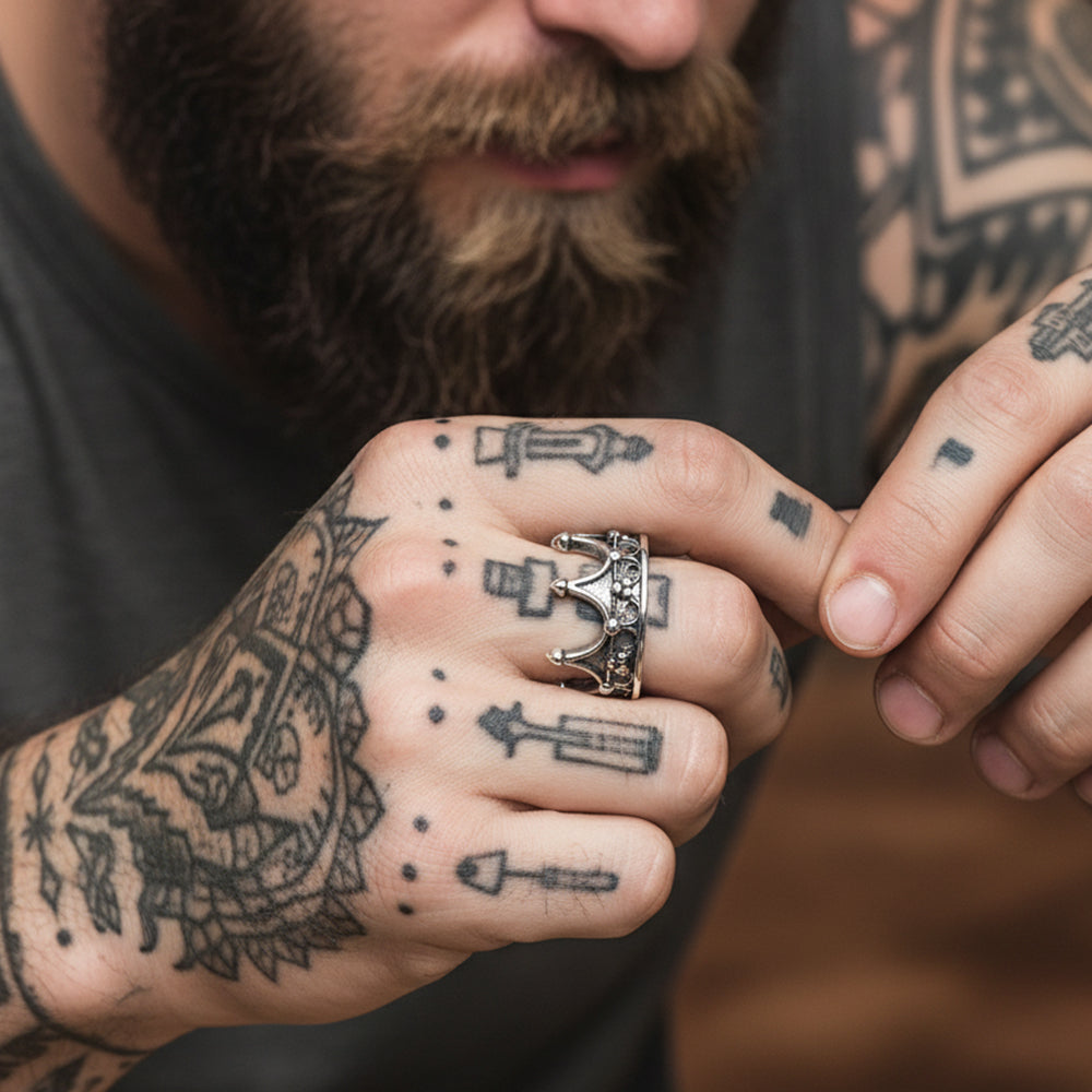 Crown Cross Open Adjustable Ring for