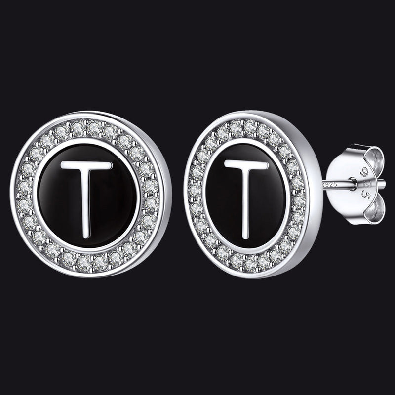 Personalized Black Initial Letter Stud Earrings for