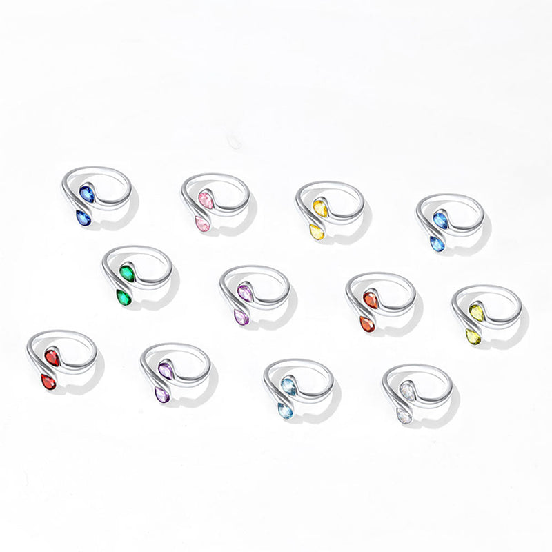 925 Sterling Silver Birthstone Adjustable Ring Toi Et Moi Promise Ring for Her