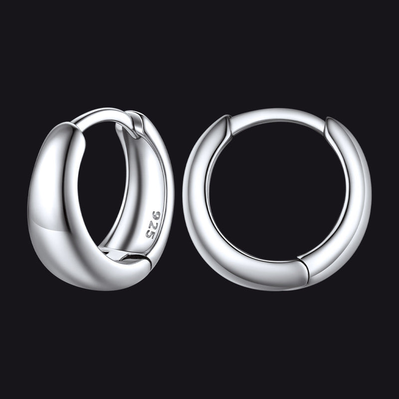 Simple Sterling Silver Thick Huggie Hoop Earrings for