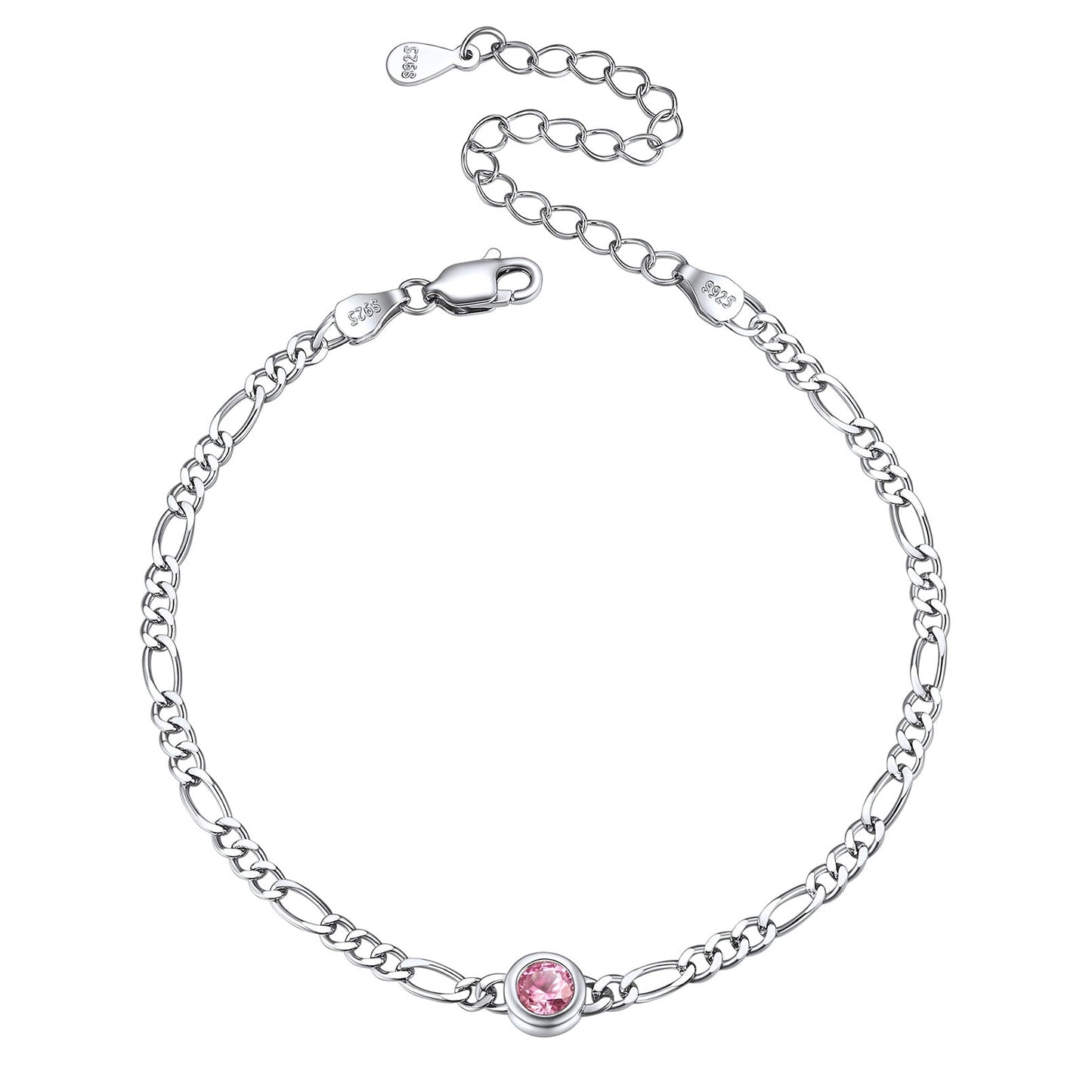 Sterling Silver 3mm Thin Chain Birthstone Bracelets for