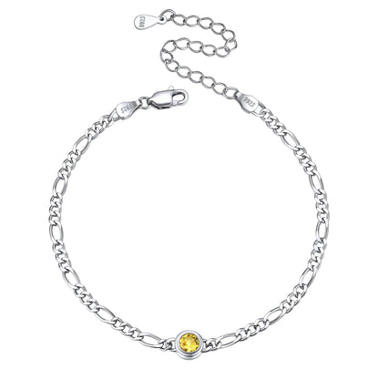 Sterling Silver 3mm Thin Chain Birthstone Bracelets for