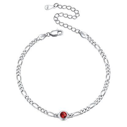 Sterling Silver 3mm Thin Chain Birthstone Bracelets for