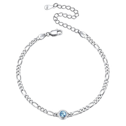 Sterling Silver 3mm Thin Chain Birthstone Bracelets for