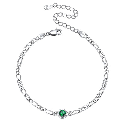 Sterling Silver 3mm Thin Chain Birthstone Bracelets for