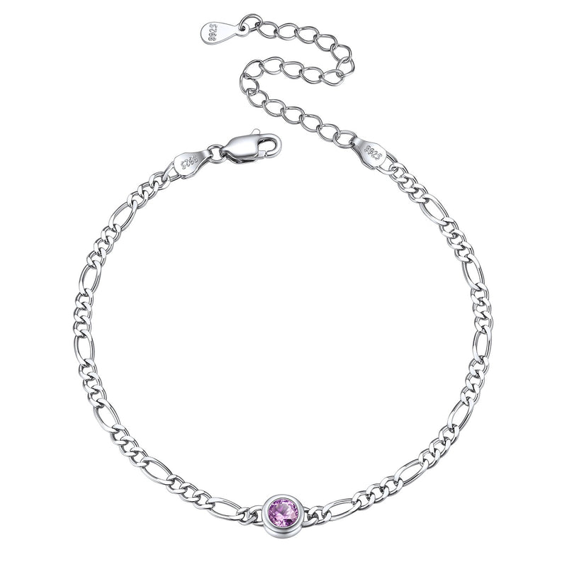 Sterling Silver 3mm Thin Chain Birthstone Bracelets for