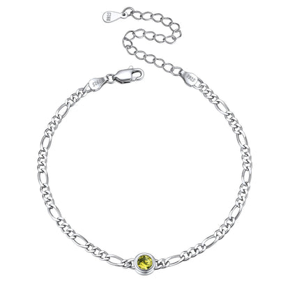 Sterling Silver 3mm Thin Chain Birthstone Bracelets for