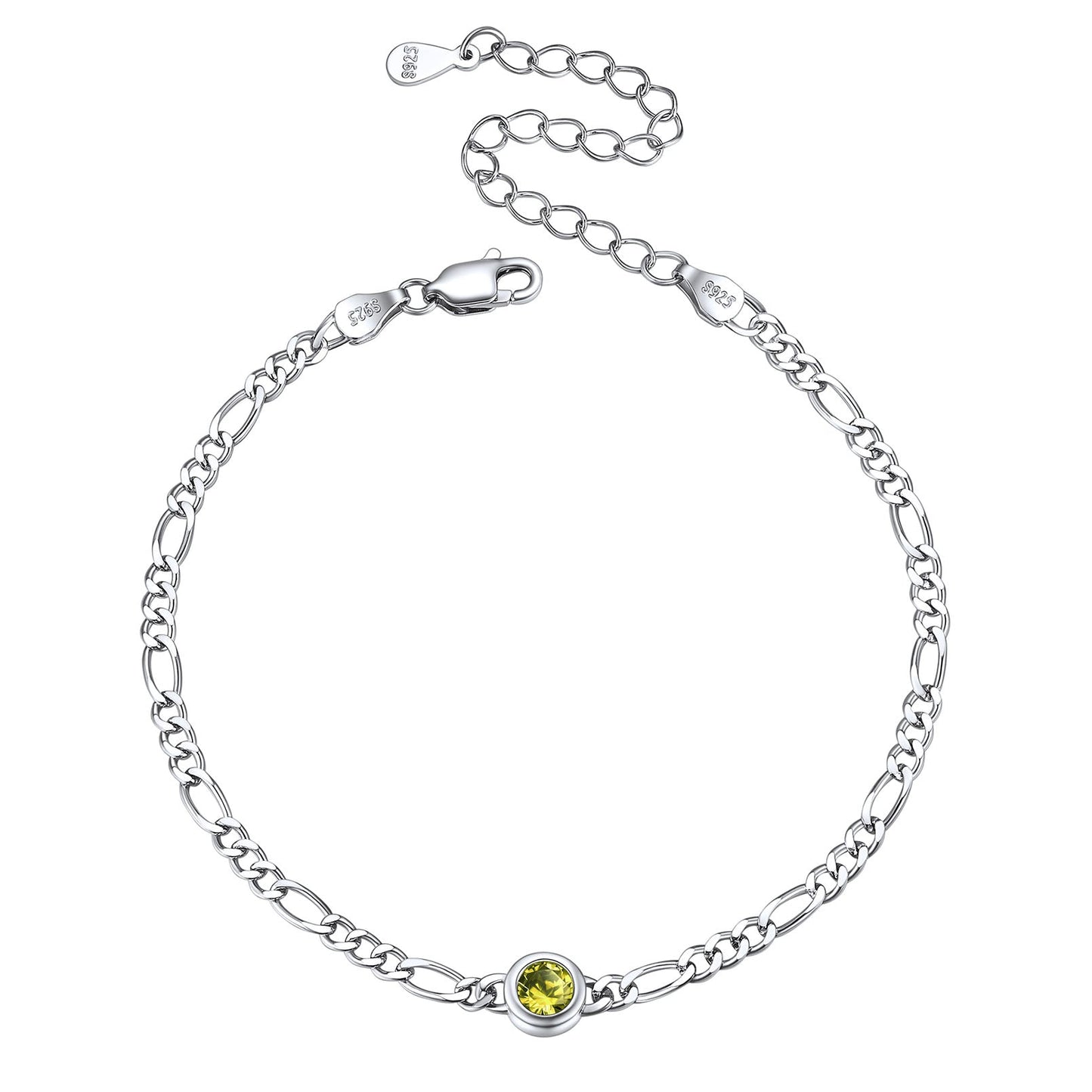 Sterling Silver 3mm Thin Chain Birthstone Bracelets for