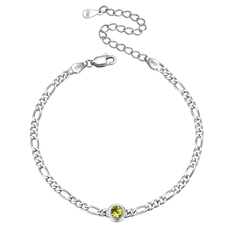 Sterling Silver 3mm Thin Chain Birthstone Bracelets for