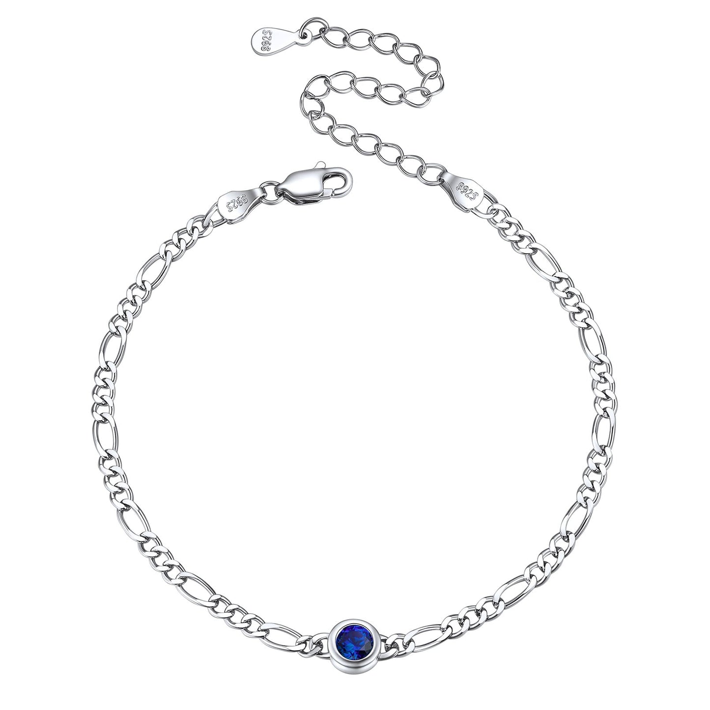 Sterling Silver 3mm Thin Chain Birthstone Bracelets for