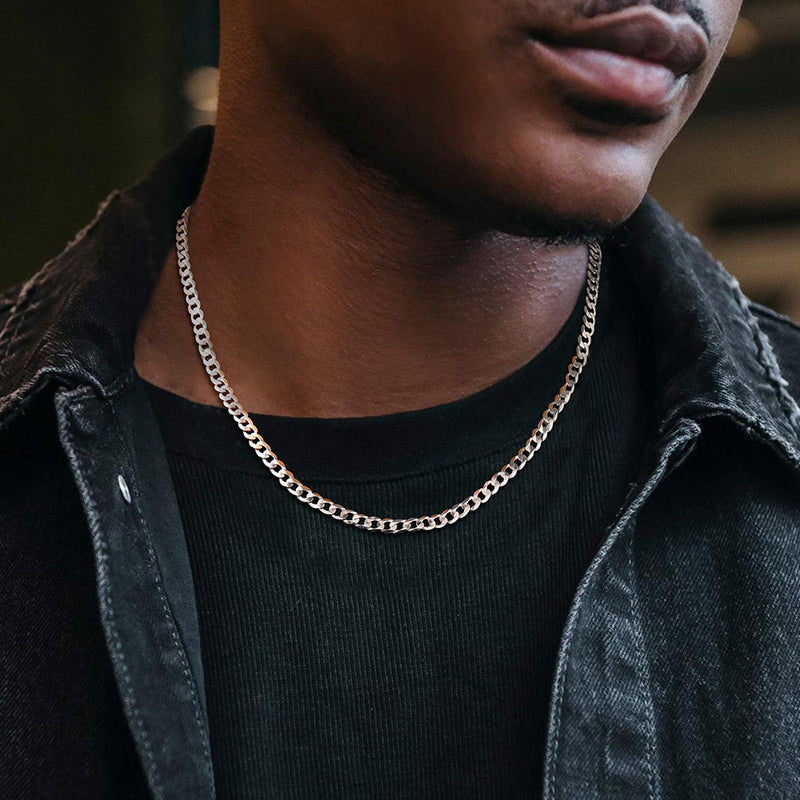 Sterling Silver Thick Curb Chain Link Necklace for