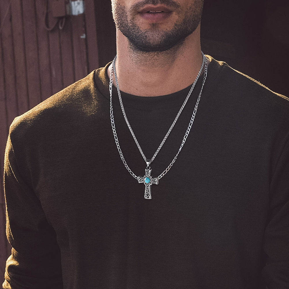 Turquoise Celtic Cross Pendant Necklace for