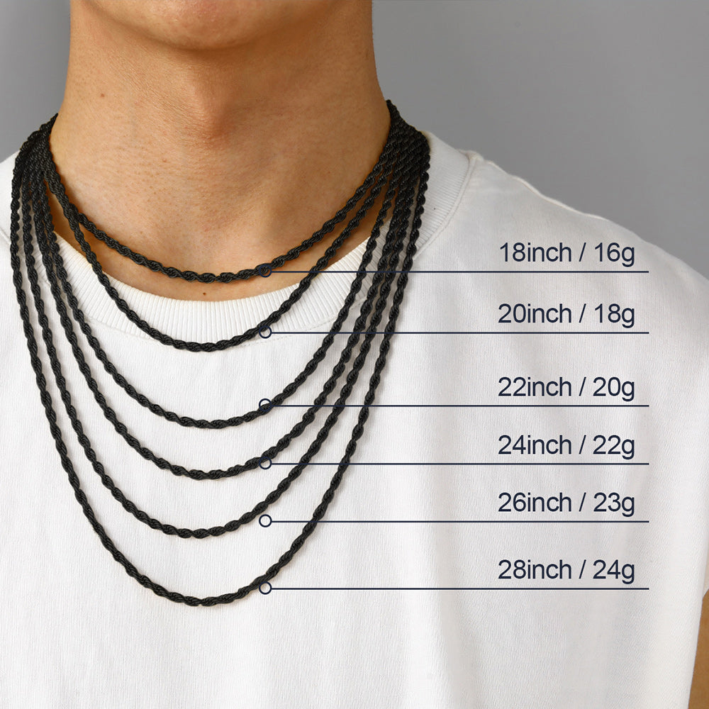 Twisted Rope Link Chain Stainless Steel Necklace for