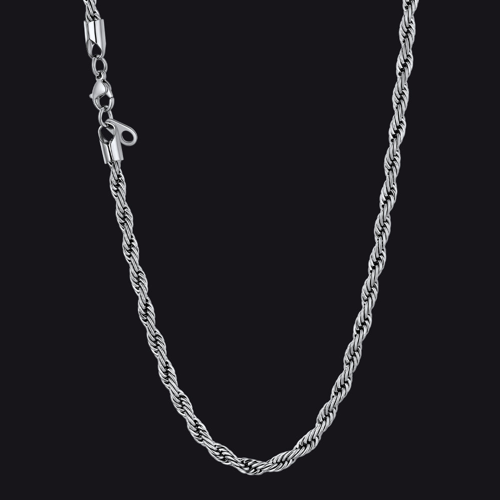 Twisted Rope Link Chain Stainless Steel Necklace for