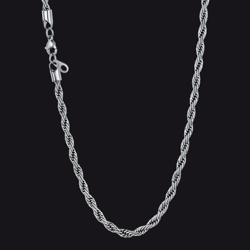 Twisted Rope Chain Stainless Steel Link Necklace for