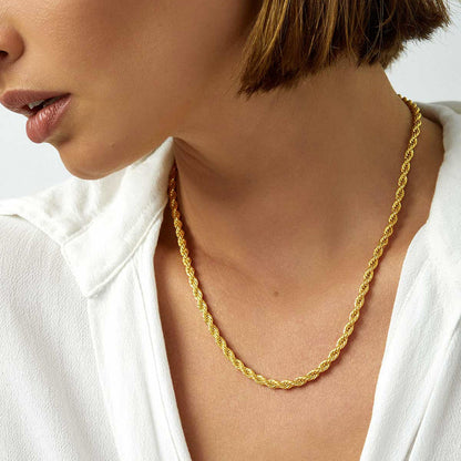 Twisted Rope Chain Stainless Steel Link Necklace for