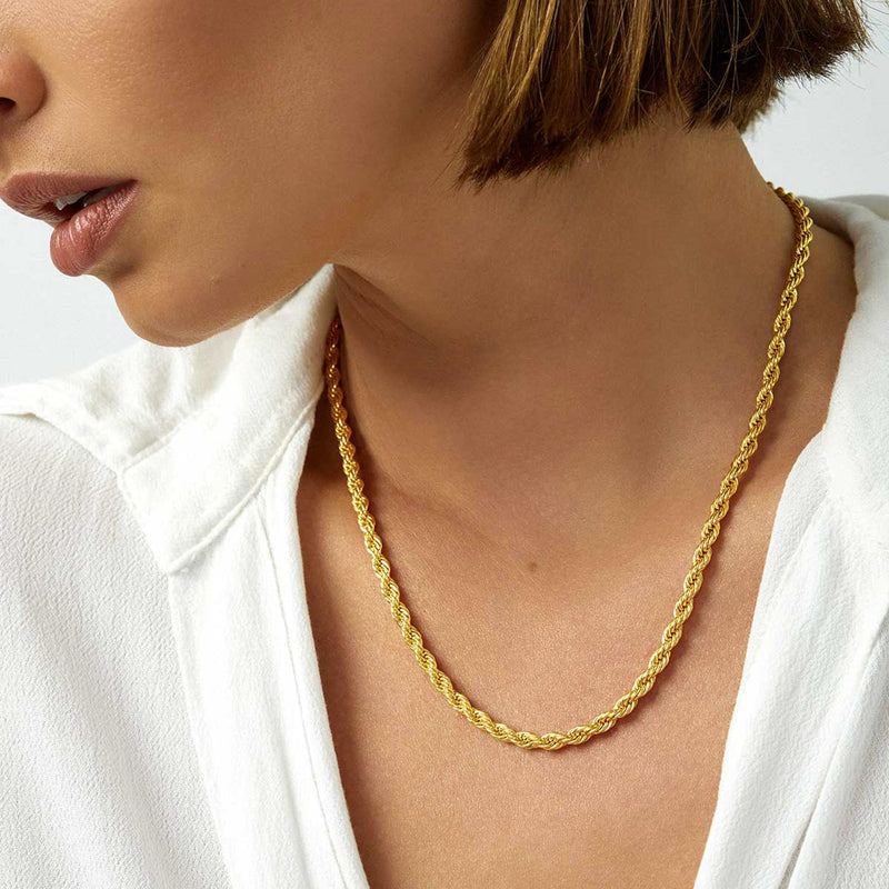 Twisted Rope Chain Stainless Steel Link Necklace for
