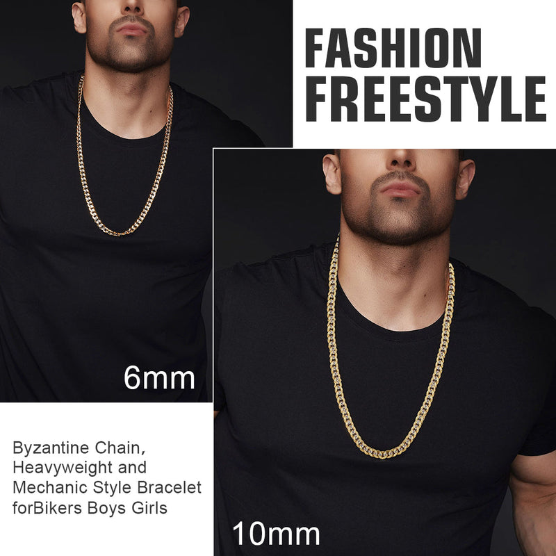 Two-tone Cuban Chain Necklace for , 6mm/10mm Width