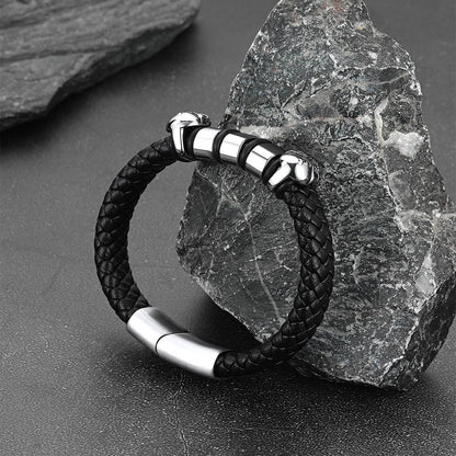 Personalized Name Beads Leather Bracelet With Skull for