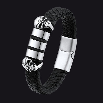 Personalized Name Beads Leather Bracelet With Skull for