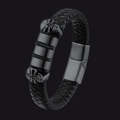 Personalized Name Beads Leather Bracelet With Skull for