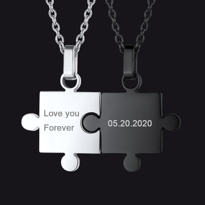 Custom Puzzle Matching Necklaces for Couple Mom Daughter 2pcs