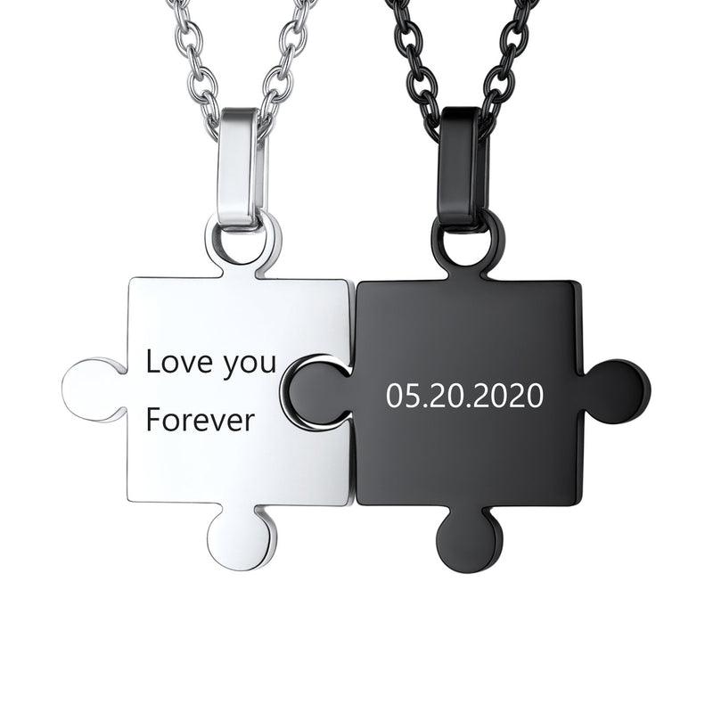 Custom Puzzle Matching Necklaces for Couple Mom Daughter 2pcs
