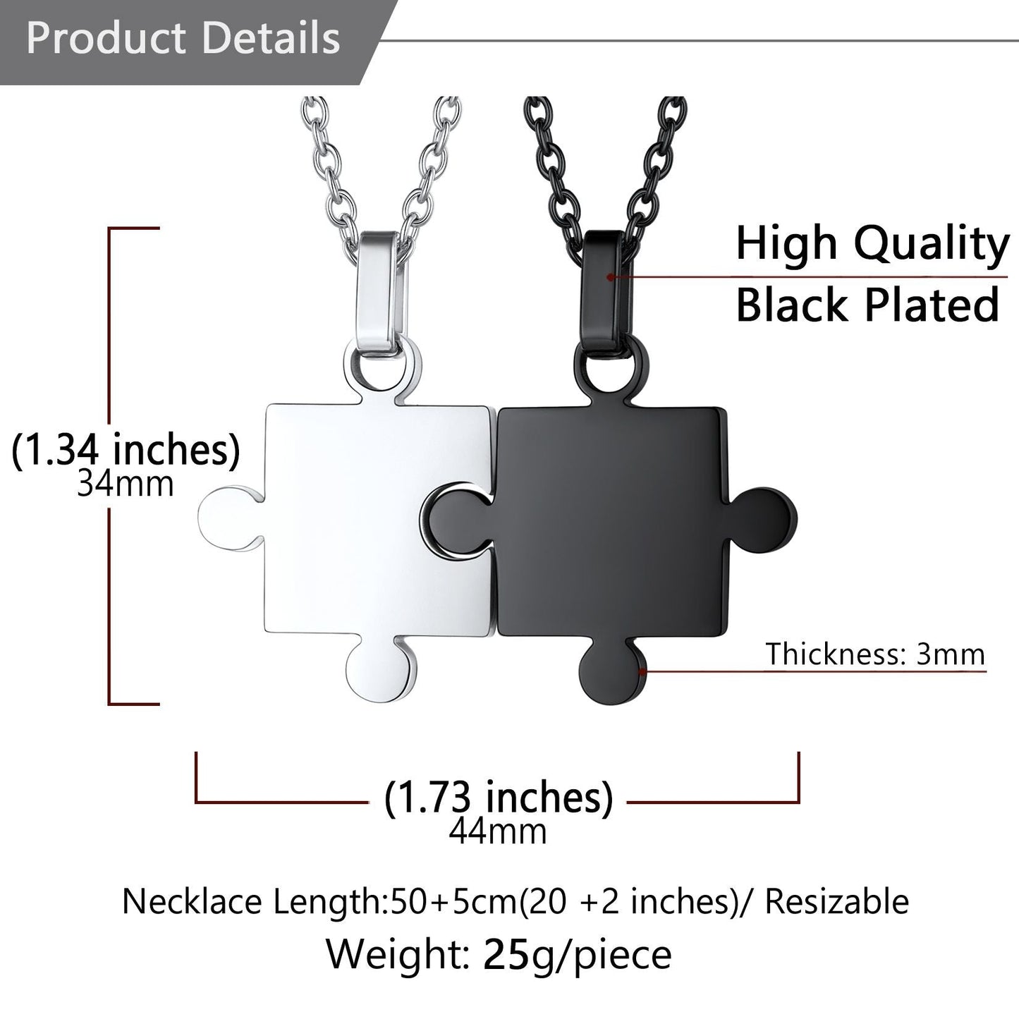 Custom Puzzle Matching Necklaces for Couple Mom Daughter 2pcs