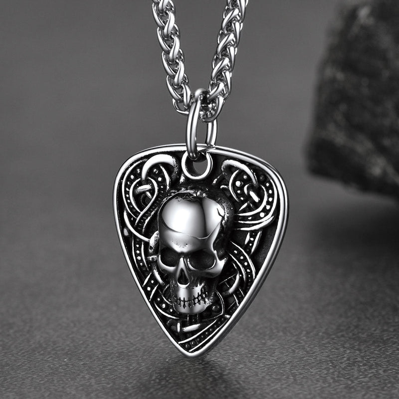 Punk Skull Guitar Pick Pendant Necklace for