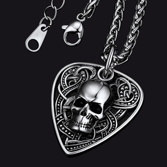 Punk Skull Guitar Pick Pendant Necklace for