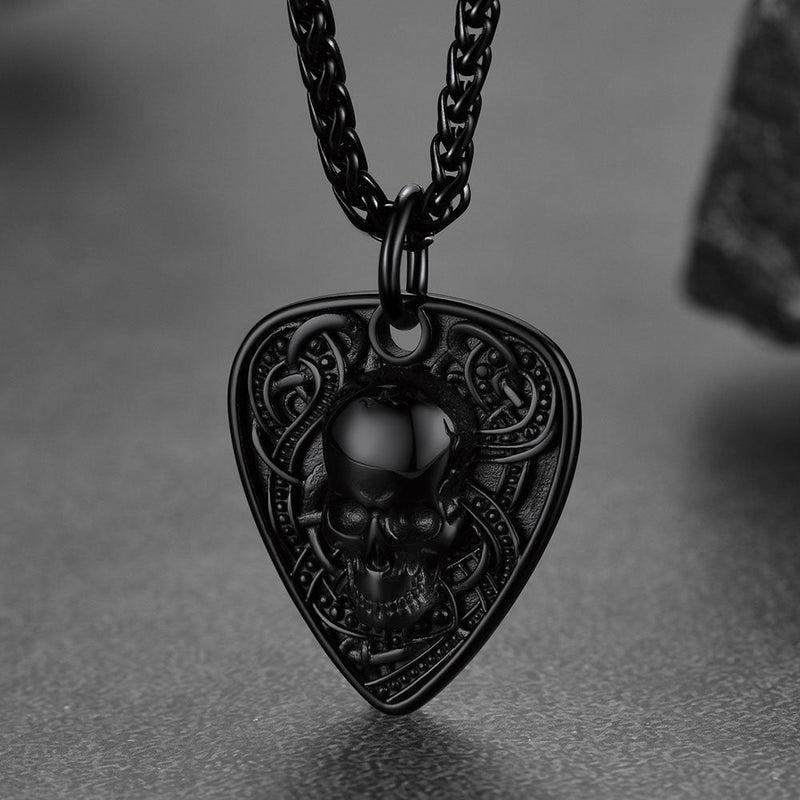 Punk Skull Guitar Pick Pendant Necklace for