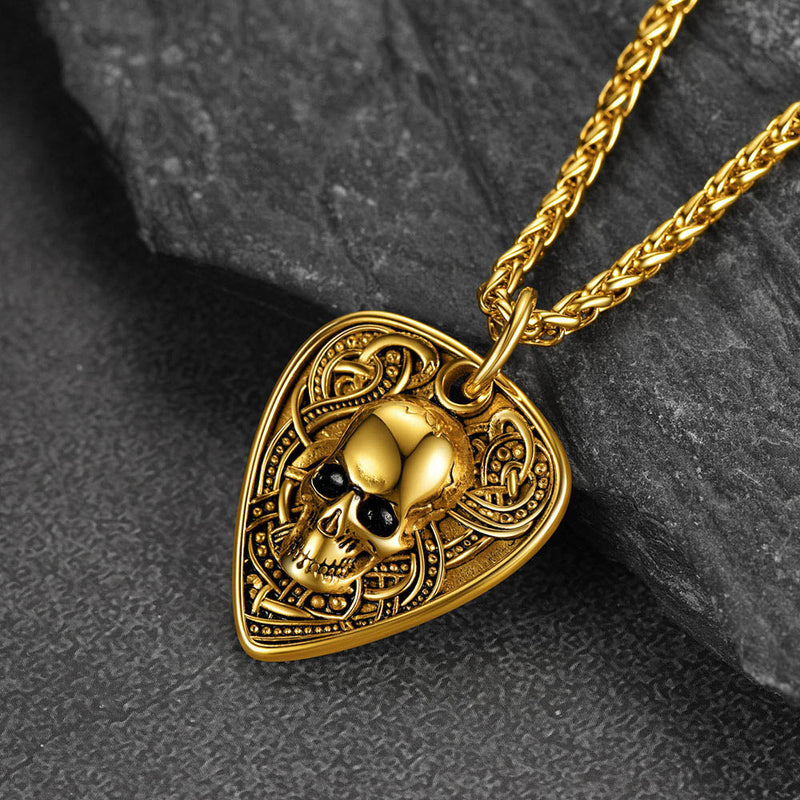 Punk Skull Guitar Pick Pendant Necklace for