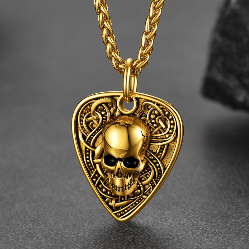Punk Skull Guitar Pick Pendant Necklace for