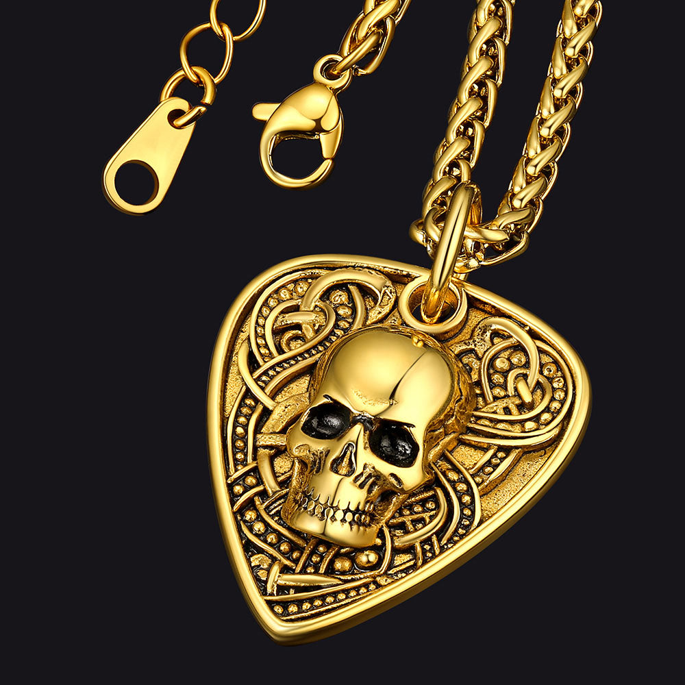 Punk Skull Guitar Pick Pendant Necklace for