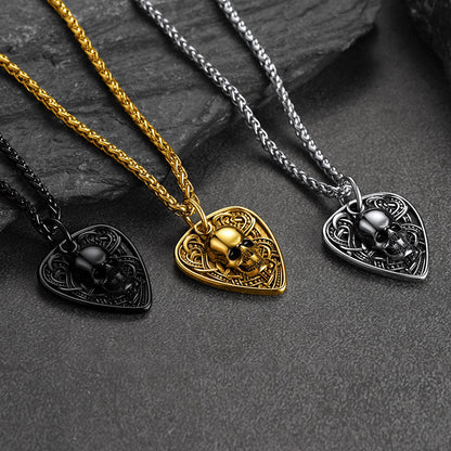 Punk Skull Guitar Pick Pendant Necklace for