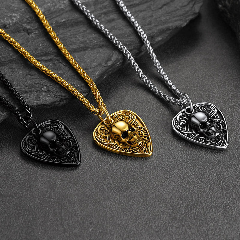 Punk Skull Guitar Pick Pendant Necklace for