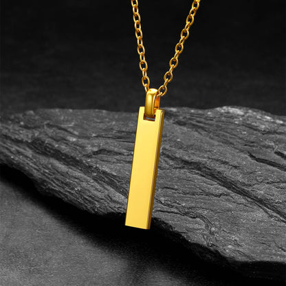 Custom Minimalist Engraved Vertical Bar Necklace for